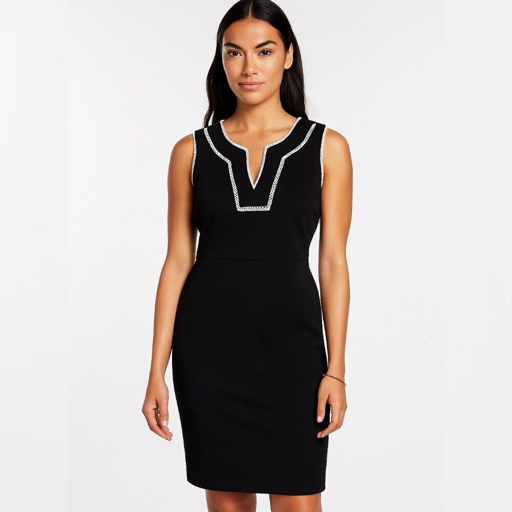 Tommy Hilfiger Black Sheath V-Neck Sleeveless Dress Sz 14